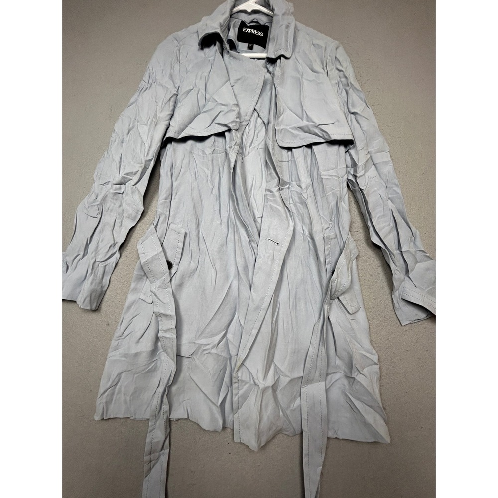 Express Trench Coat Rayon Polyester Light Blue Small Womens